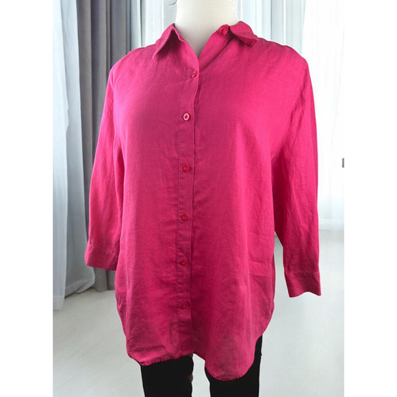 Chico's 100% Linen No Iron Button Up Shirt Pink Women's Size 3 XL 16 Lagonlook - Picture 2 of 16